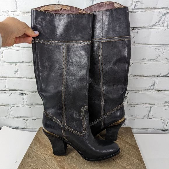 Lucky brand boots Elena black leather high boots size 7.5 - Picture 4 of 6